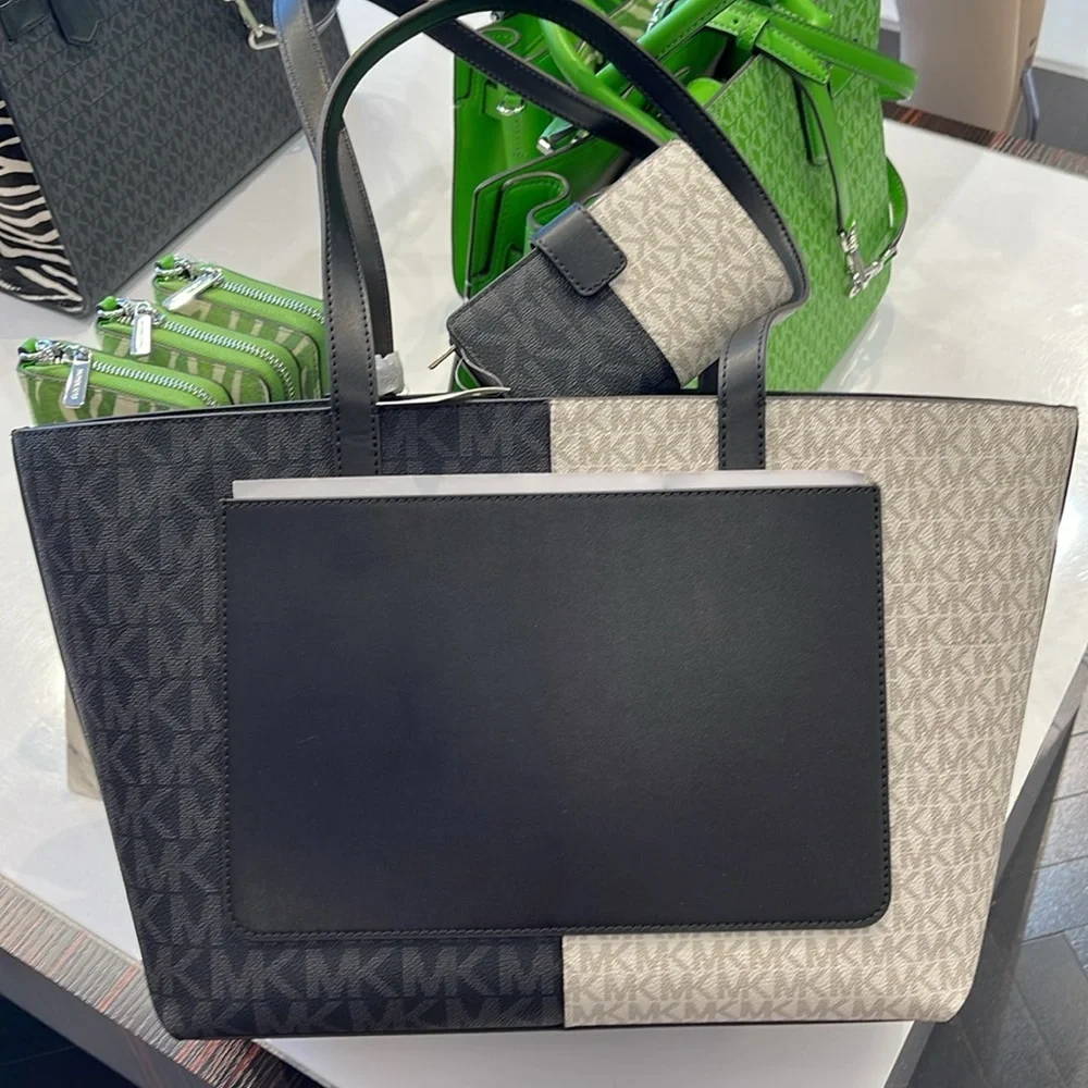 Michael Kors Jet Set Medium Two-Tone Logo Tote & Medium Two-Tone Logo Wallet NWT